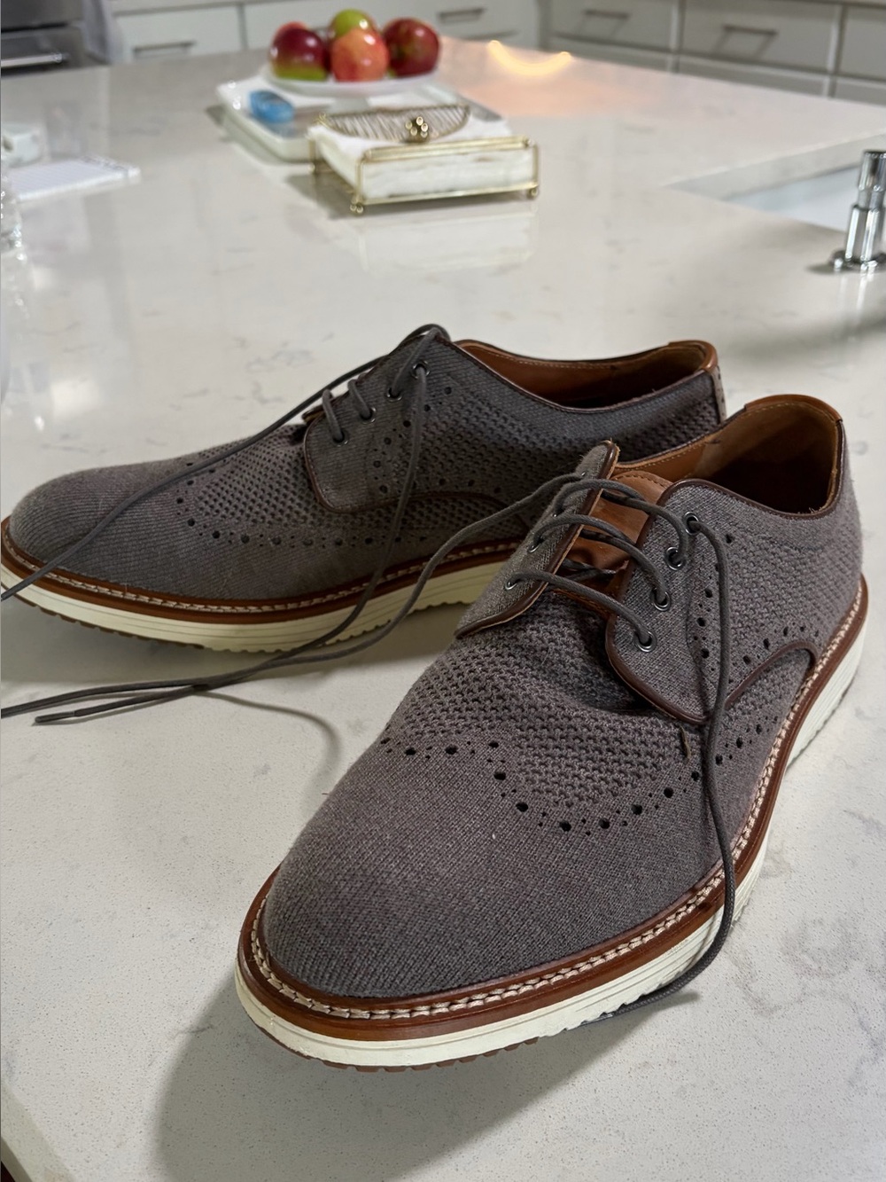 Johnston & Murphy Gray Knit Wingtip Derby Shoes 11 M